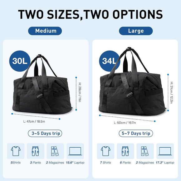 Gym Bag for Women, Carry on Weekender Overnight Bag, Travel Duffel Bags with Tro - Picture 3 of 6